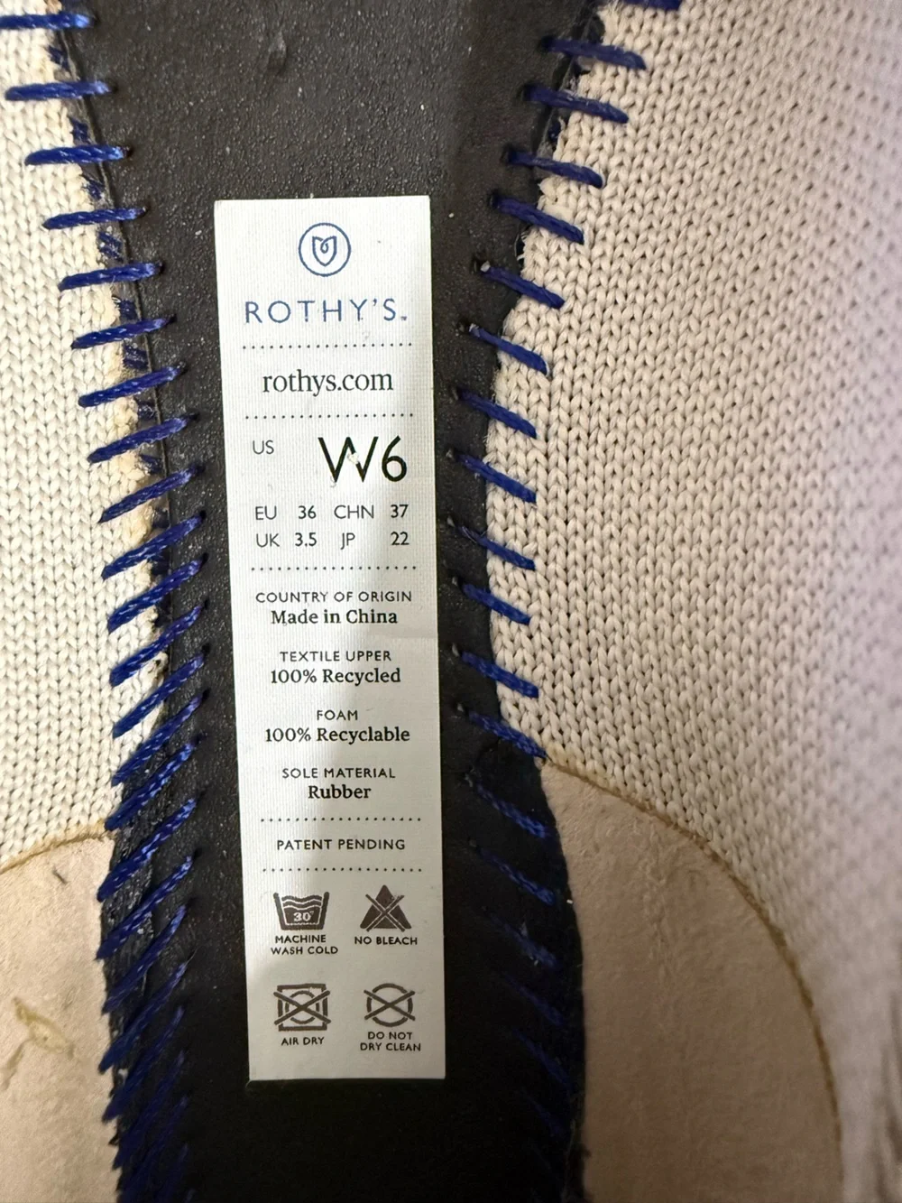 Rothy's Pointed Knit Flats in Light Gray with Blue Trim
